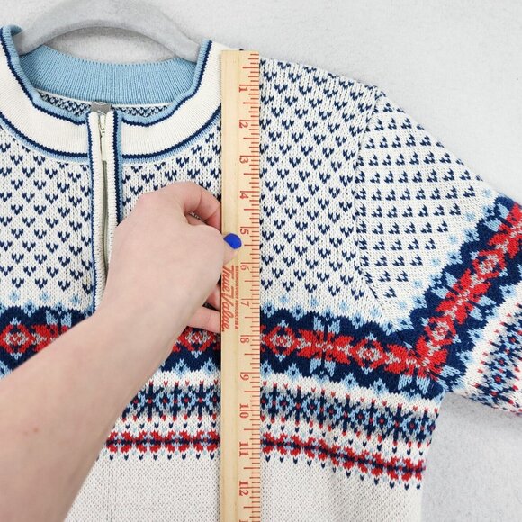 Hanna Andersson Sweater Womens Small White Blue Fair Isle Quarter Zip Pullover - Picture 4 of 12